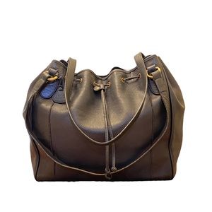 VTG BALLY Black Leather Draw String Large Bucket Tote Bag USA